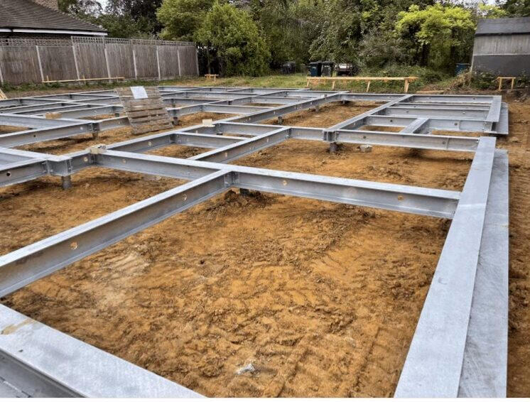 Ground screw and steel frame for new build house in Hertfordshire.
